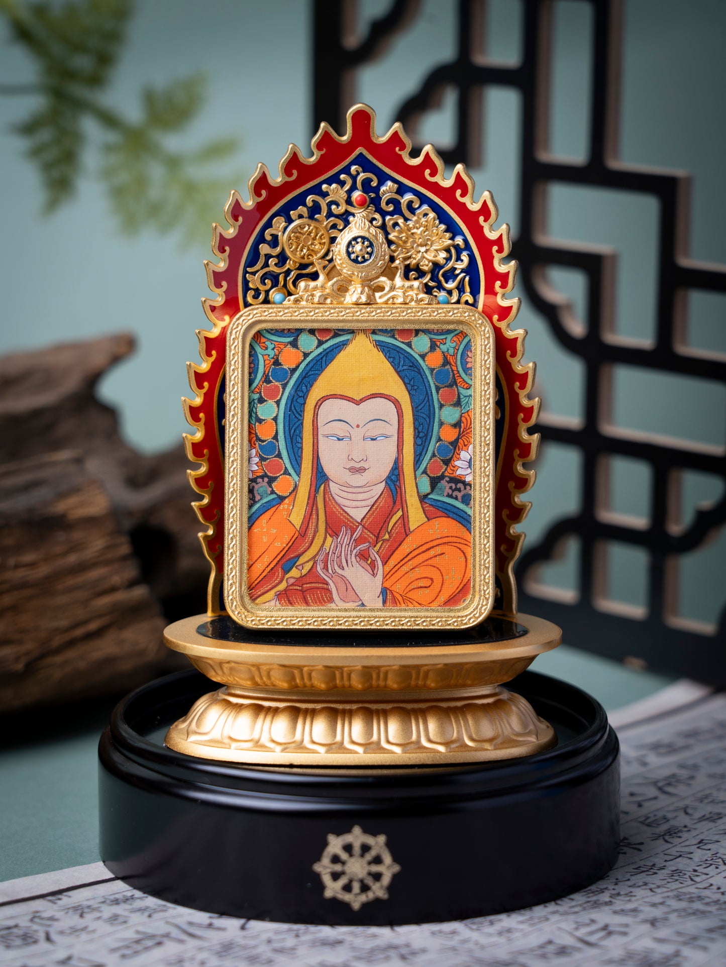 【黄帽慧灯】手绘开光宗喀巴唐卡吊坠 格鲁派祖师加持随身挂件