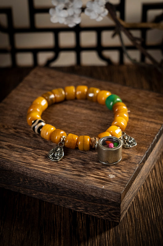 藏族民族虎牙珠文玩单圈手串玛瑙珠牛骨配饰男女复古手链