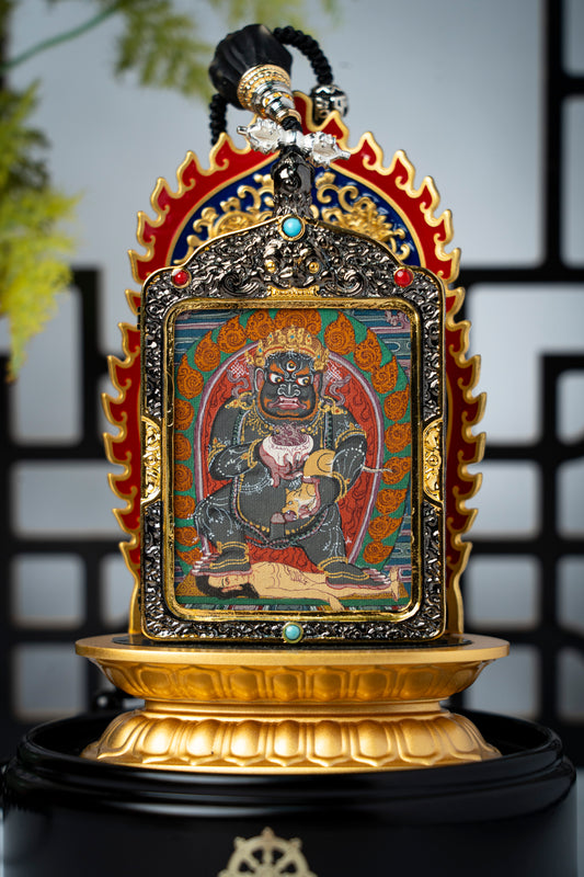 【伏藏聚富·摧破障魔】藏密威猛财尊 大师手绘开光 黑财神唐卡强力招财护身吊坠