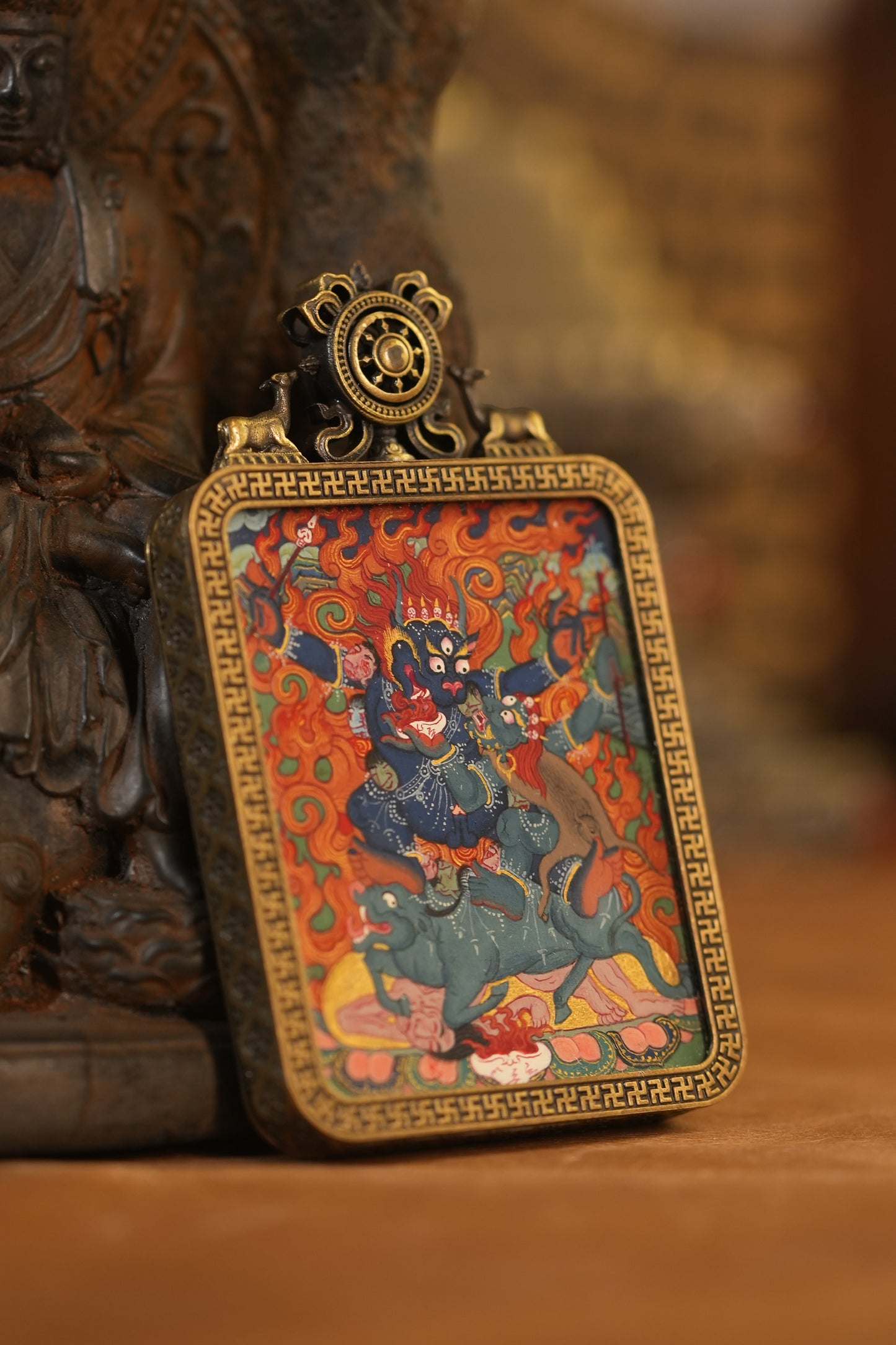 【阎魔伏煞】阎魔敌手绘开光唐卡吊坠 忿怒相 护身